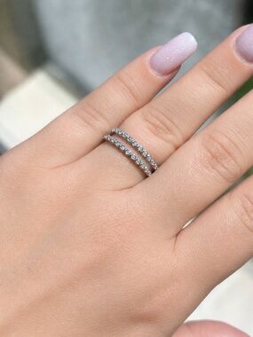 Moissanite Bezel Eternity Ring Set of 2-Stacker or Wedding Set